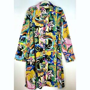 Joy & Ash Multicolor Abstract Tunic Top Sz 3X Button Front Art To Wear Dopamine